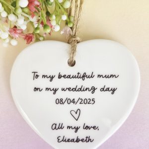 Personalised Mother of the Bride or Groom Wedding Keepsake Gift – Handmade Ceramic Heart – Wedding Day Gift for Mum