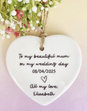 Personalised Mother of the Bride or Groom Wedding Keepsake Gift – Handmade Ceramic Heart – Wedding Day Gift for Mum