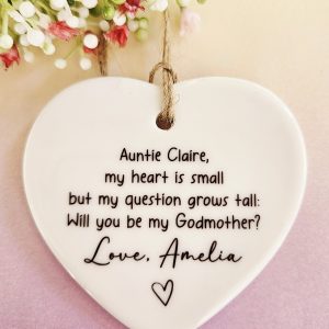 Handmade Ceramic Heart Gift for Godmother – Personalised Godmother Proposal Keepsake