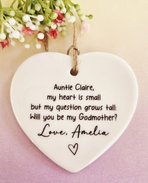 Handmade Ceramic Heart Gift for Godmother – Personalised Godmother Proposal Keepsake