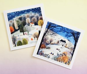 Handmade Stitched Fabric Christmas Cards - Set of 5