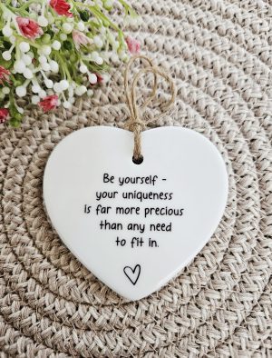 Be Yourself Quote Ceramic Heart | Mindfulness & Self-Love Decor
