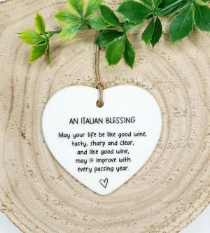 Italian Blessing Ceramic Heart Keepsake – Wedding, Engagement, Anniversary & Housewarming Gift, Personalised Gift Option, Heart Ornament