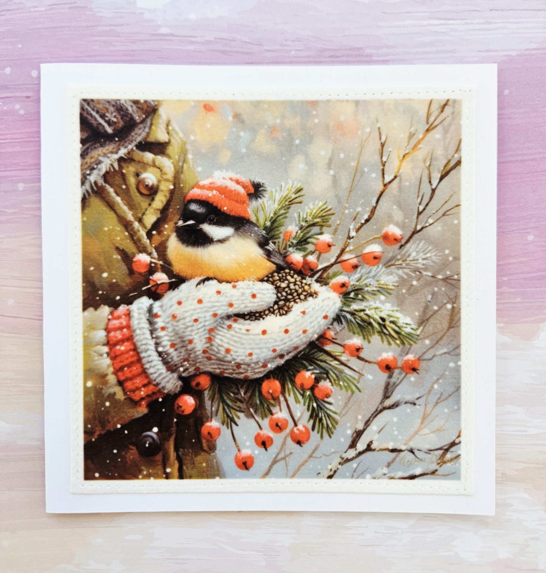 Handmade Christmas Card Set of 5 – Winter Birds Designs - Image 5
