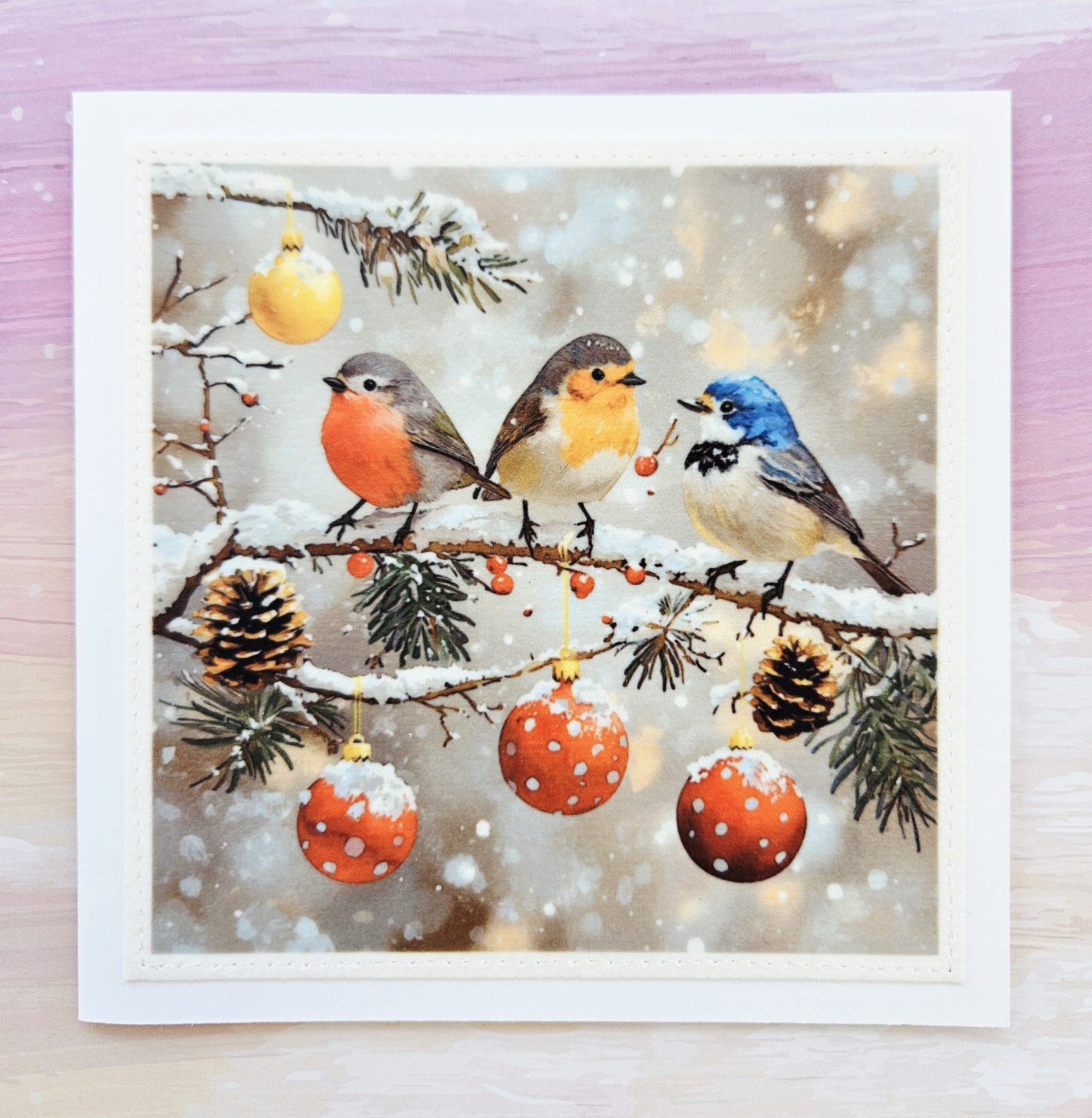 Handmade Christmas Card Set of 5 – Winter Birds Designs - Image 4