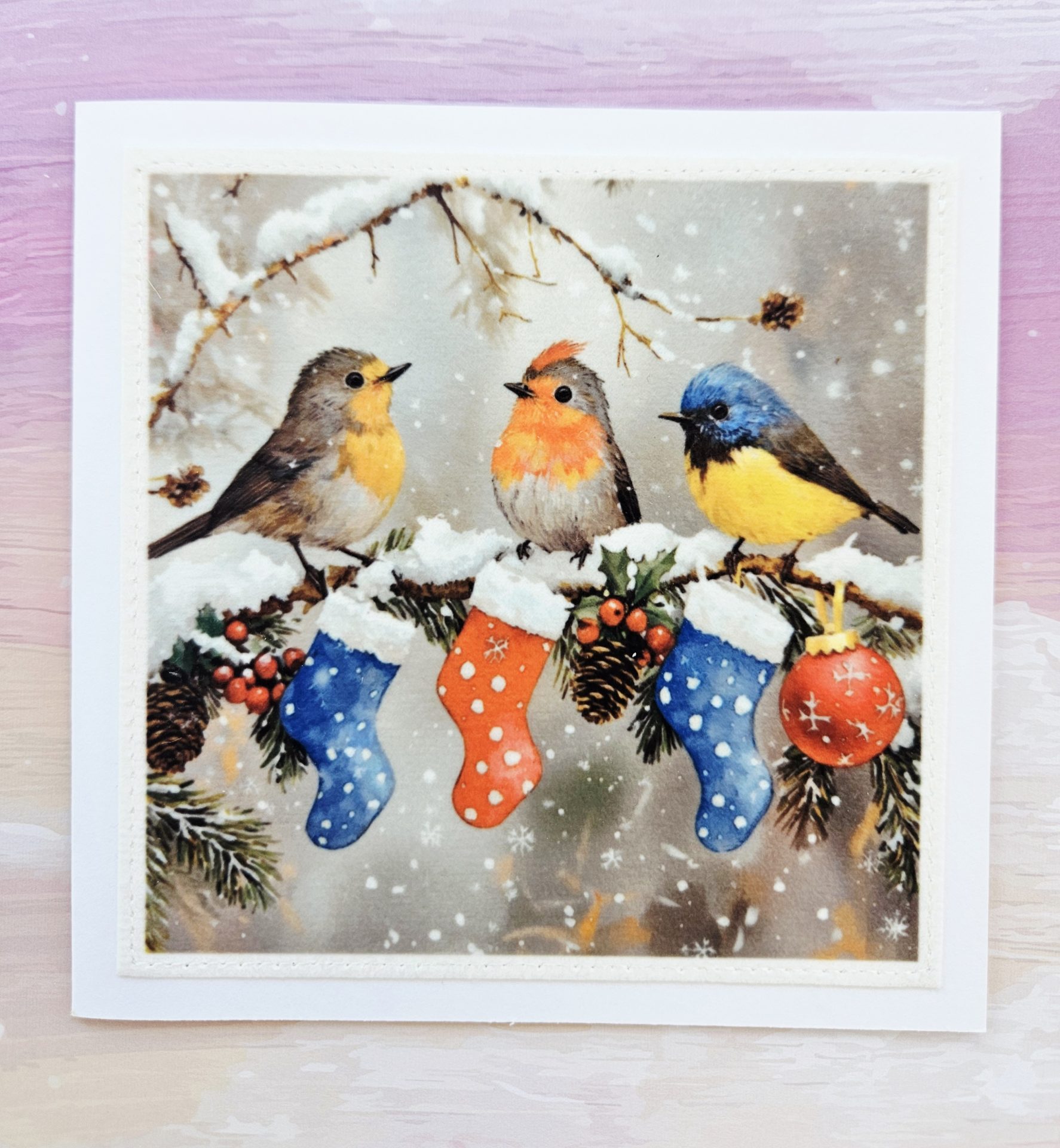 Handmade Christmas Card Set of 5 – Winter Birds Designs - Image 3