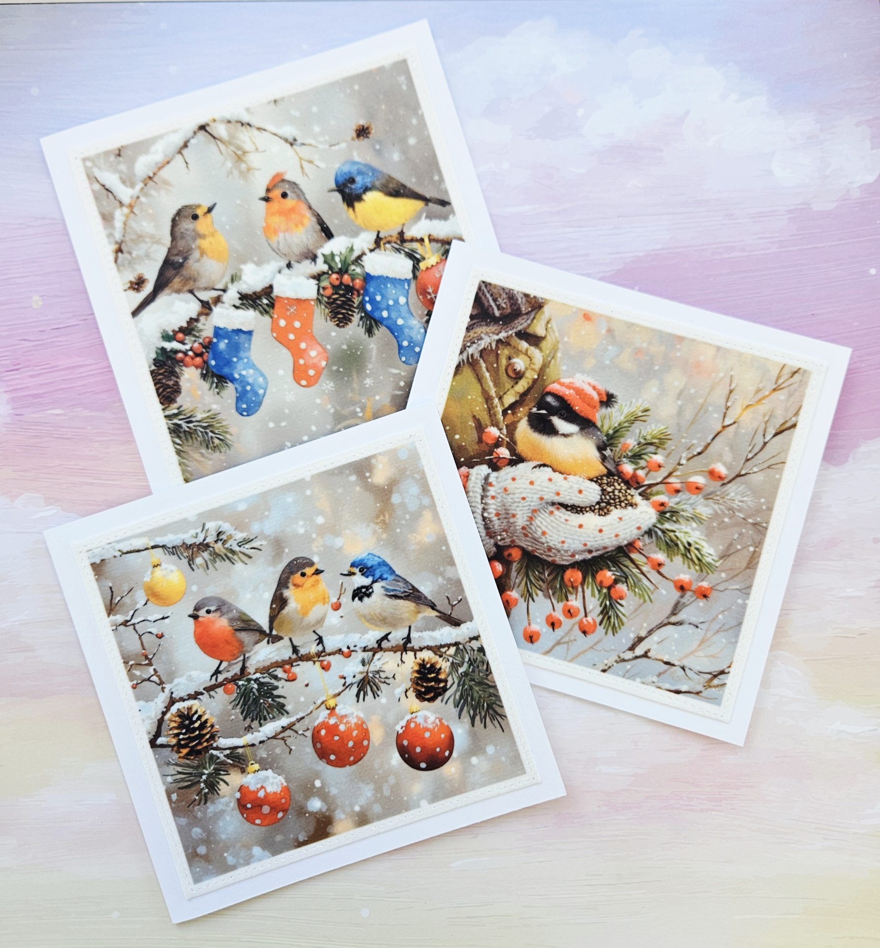 Handmade Christmas Card Set of 5 – Winter Birds Designs