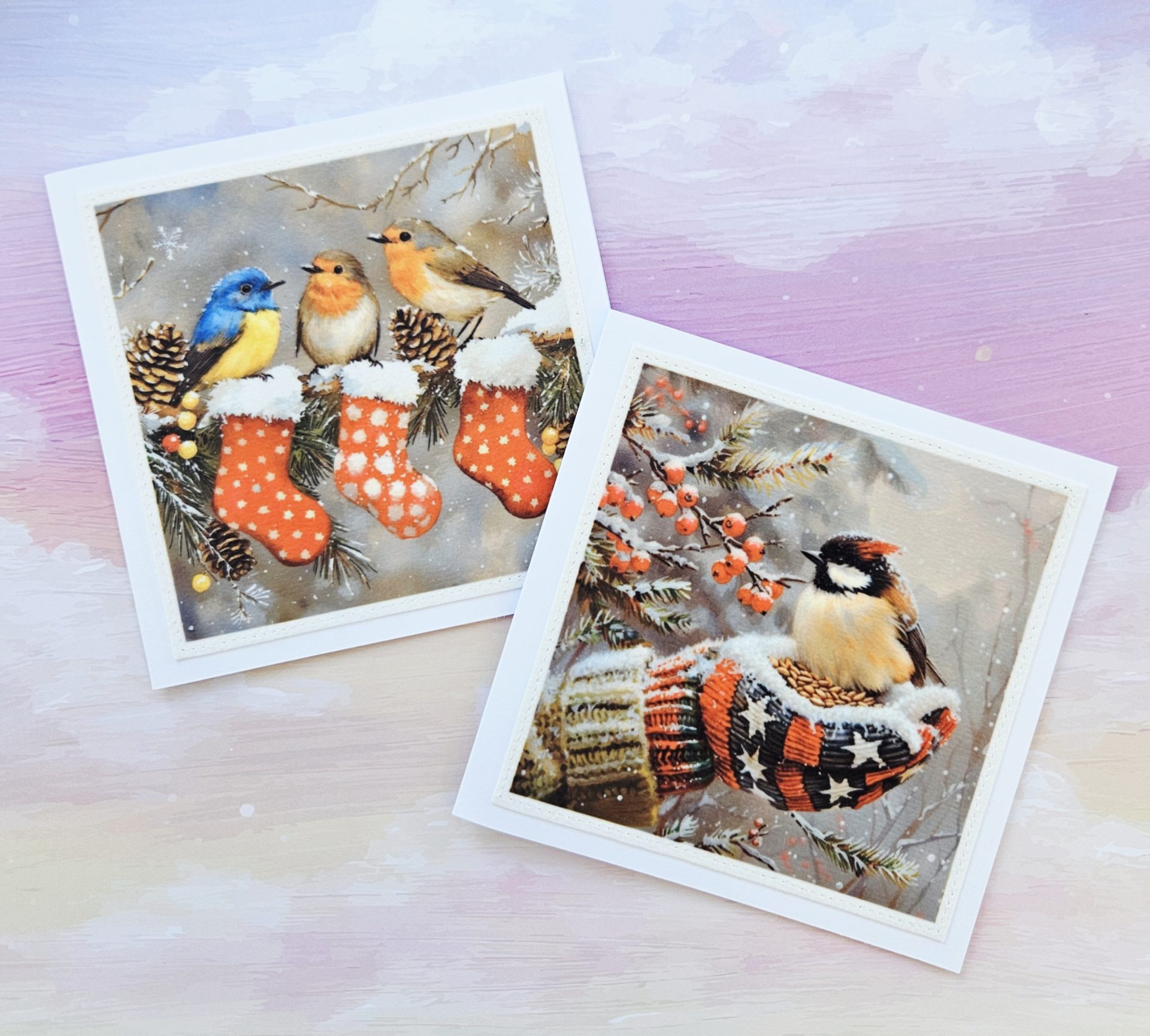 Handmade Christmas Card Set of 5 – Winter Birds Designs - Image 2
