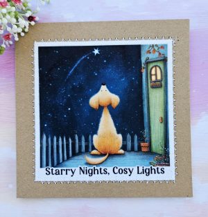 Star Gazing Dog Card – Handmade Rustic Starry Night Greeting