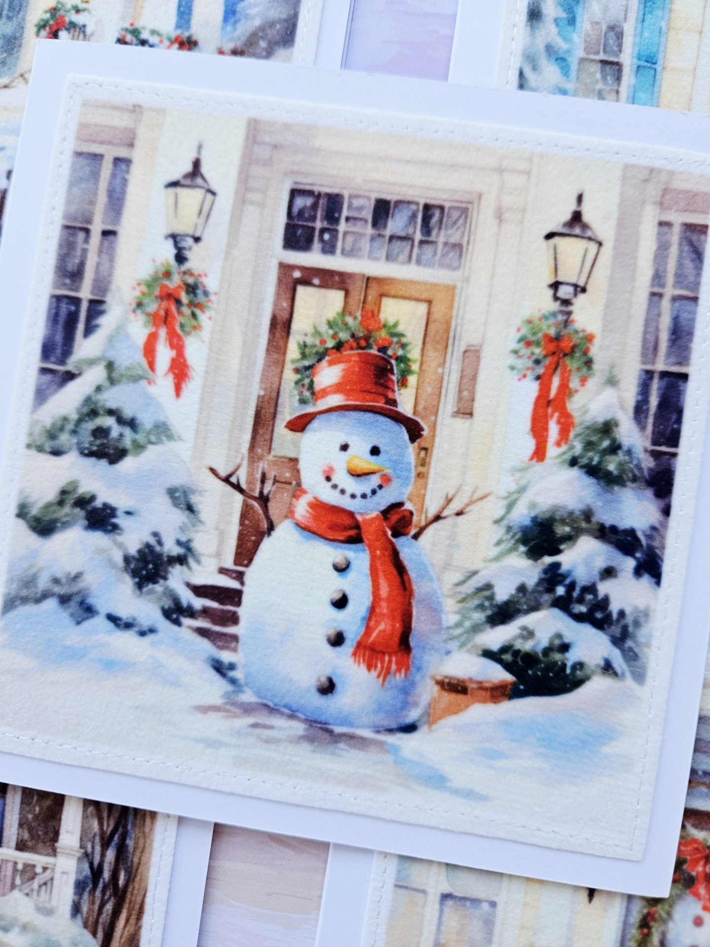 Handmade Christmas Card Set of 5 – Snowman & Winter House - Image 2
