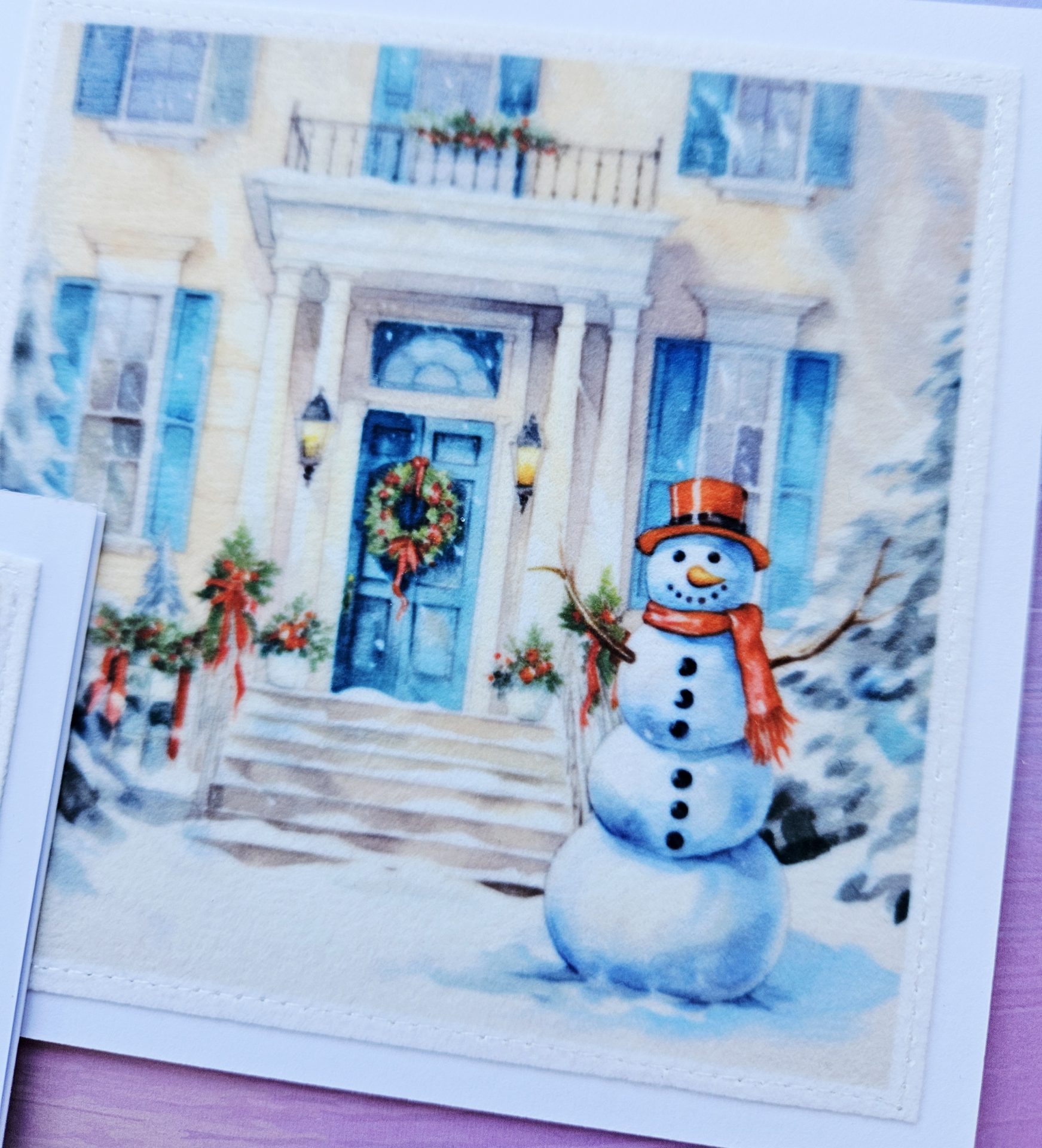 Handmade Christmas Card Set of 5 – Snowman & Winter House - Image 3