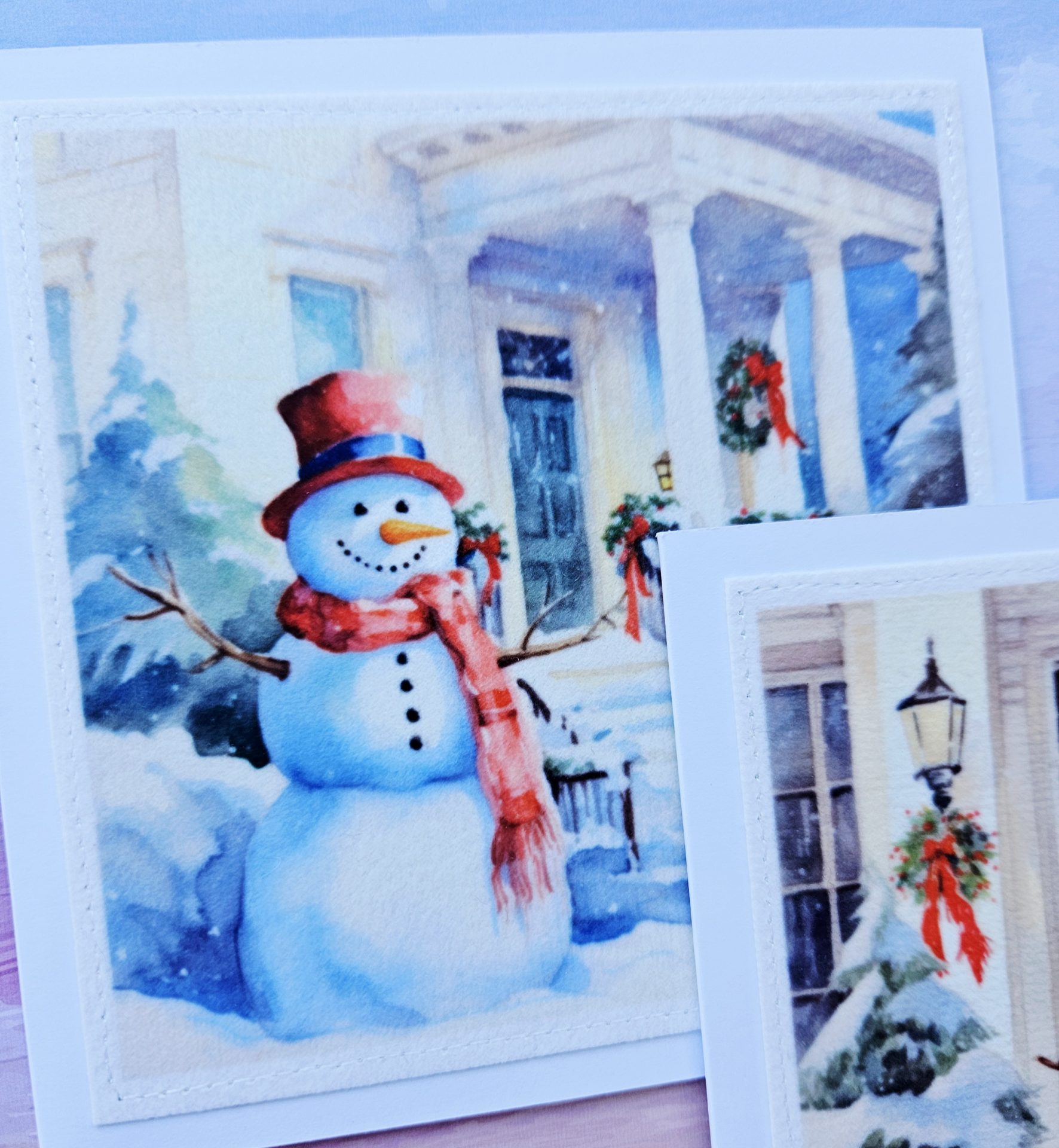 Handmade Christmas Card Set of 5 – Snowman & Winter House - Image 4