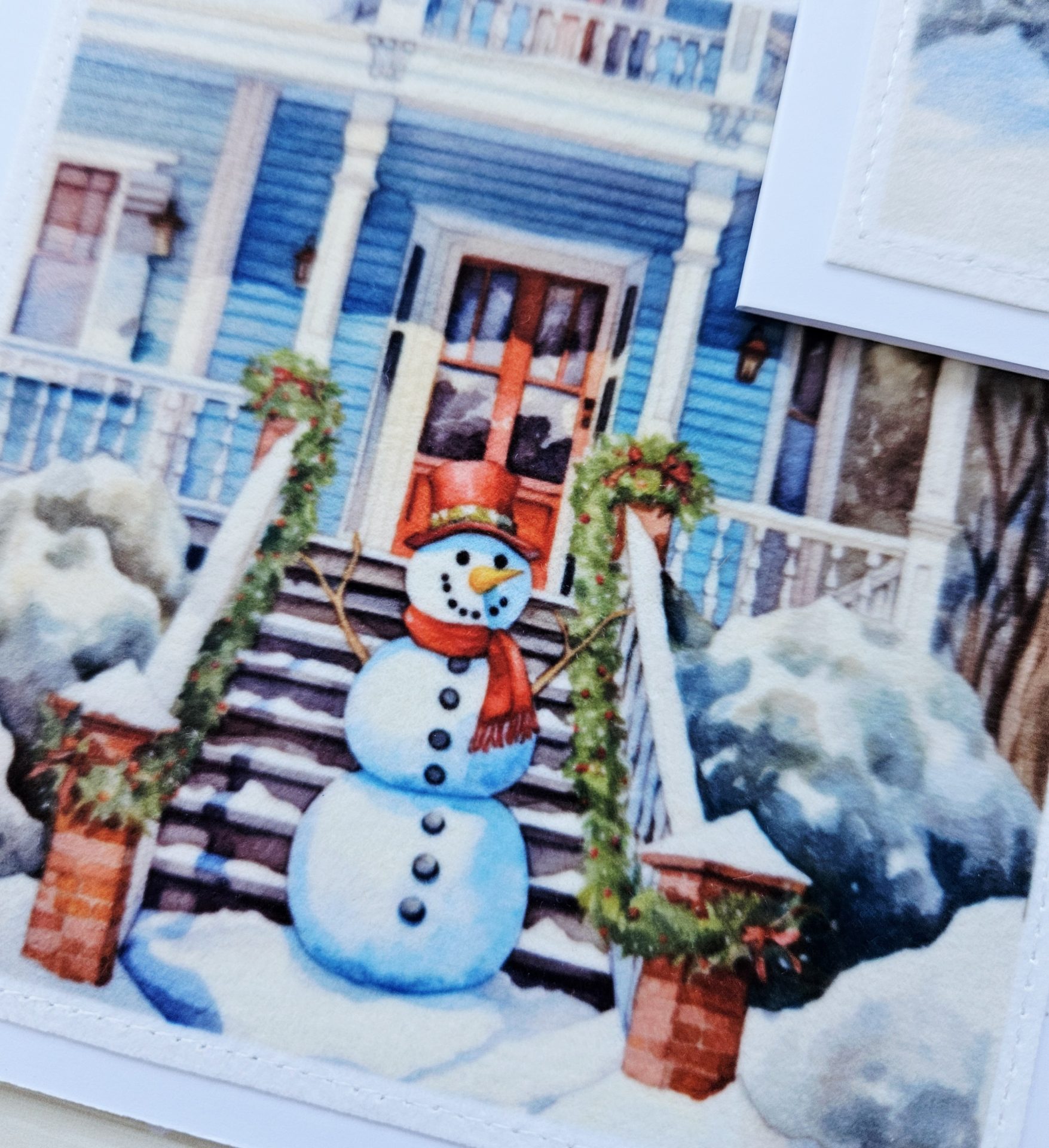 Handmade Christmas Card Set of 5 – Snowman & Winter House - Image 5
