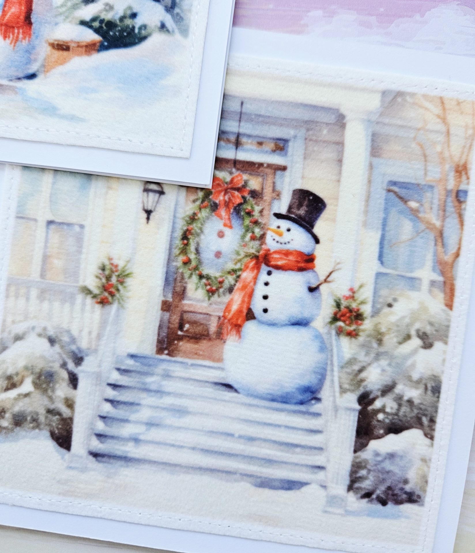 Handmade Christmas Card Set of 5 – Snowman & Winter House - Image 6
