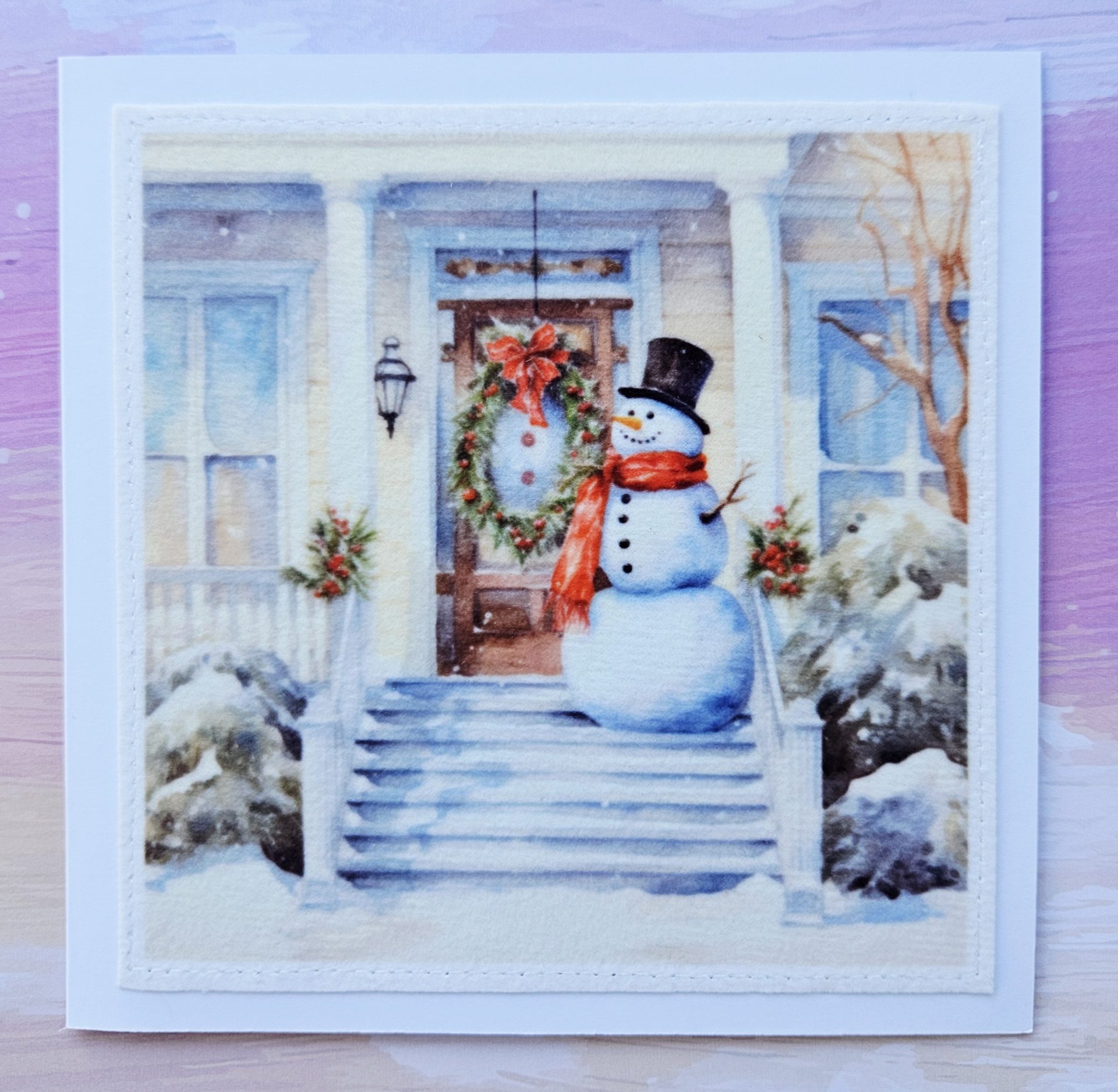 Handmade Christmas Card Set of 5 – Snowman & Winter House - Image 10