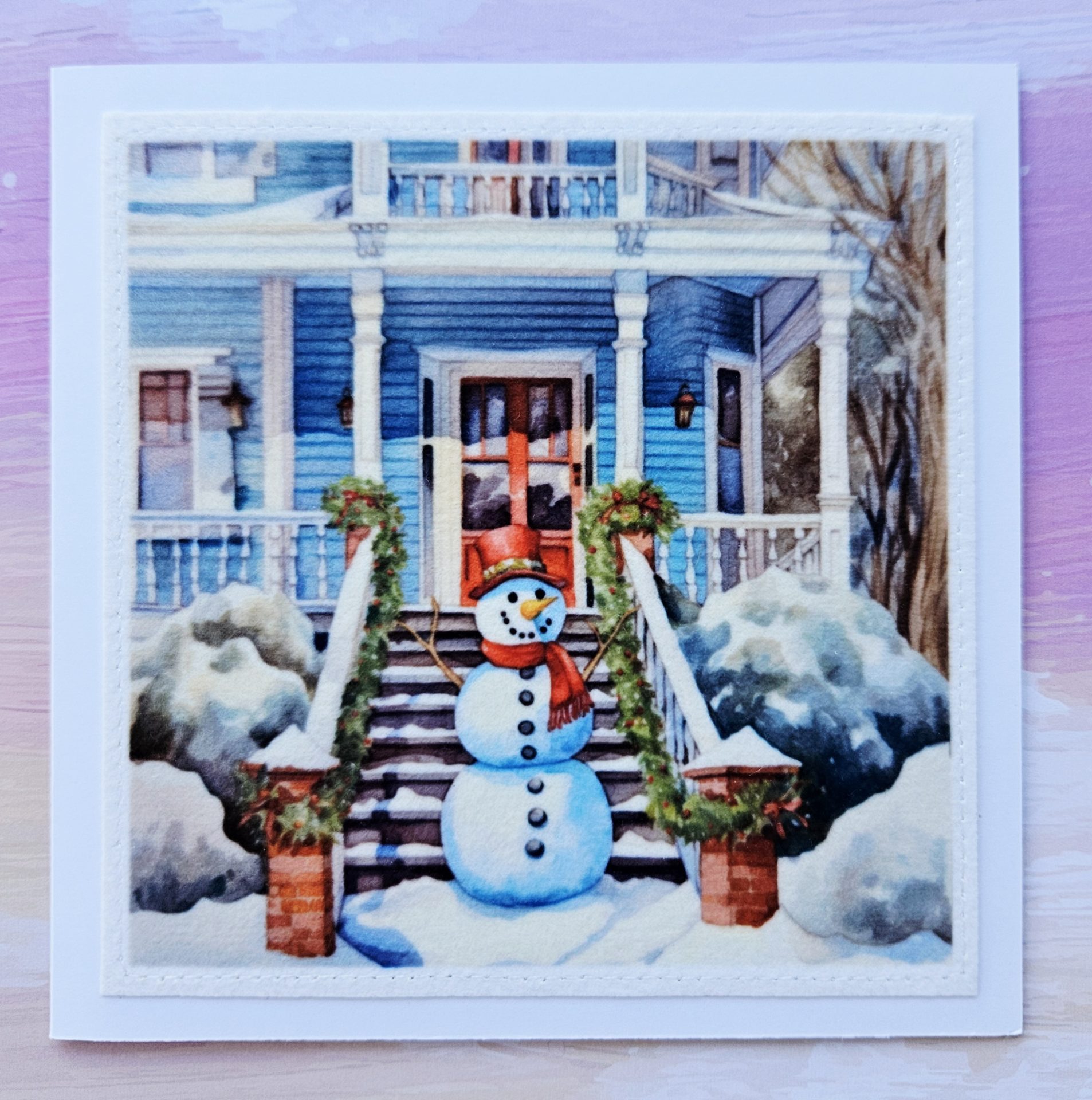 Handmade Christmas Card Set of 5 – Snowman & Winter House - Image 11