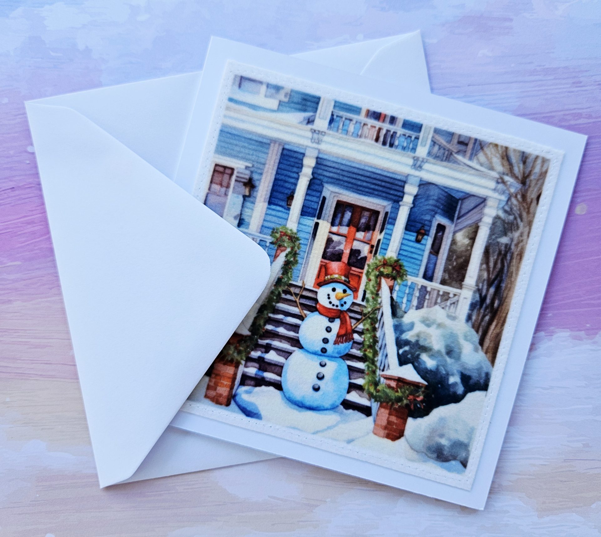 Handmade Christmas Card Set of 5 – Snowman & Winter House - Image 13