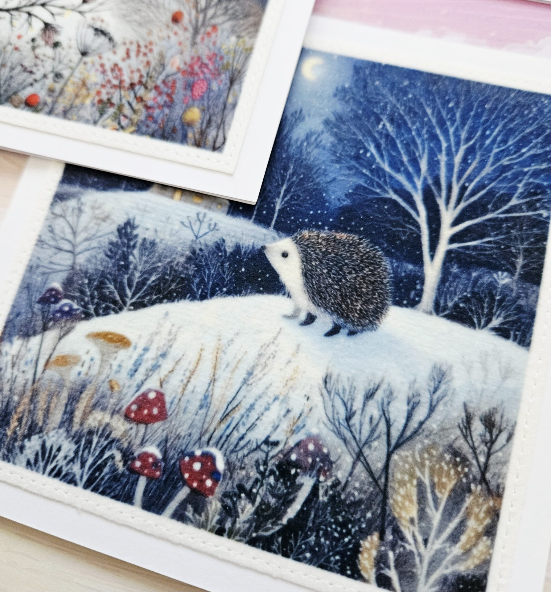 Handmade Christmas Cards Set – Winter Wildlife Fabric & Stitched Designs | Rustic Blank Notelets | Nature Inspired Festive Stationery - Image 4