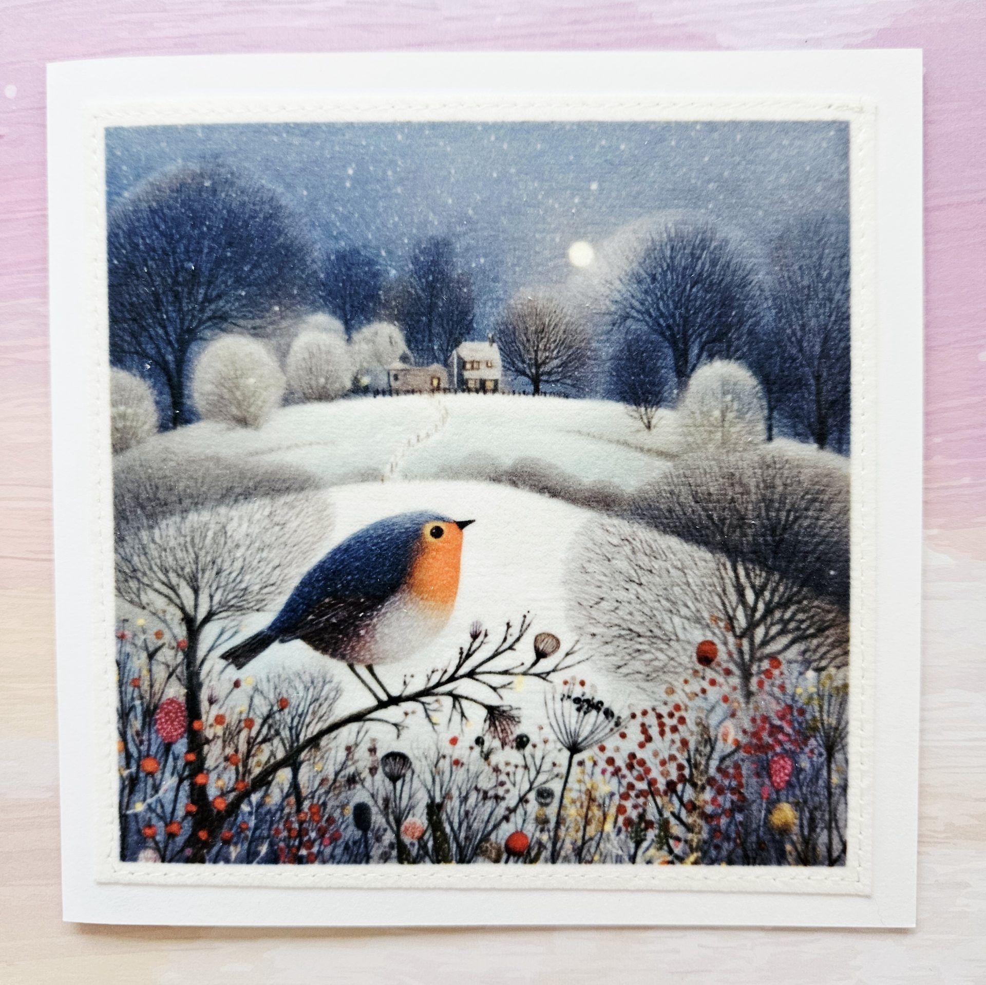 Handmade Christmas Cards Set – Winter Wildlife Fabric & Stitched Designs | Rustic Blank Notelets | Nature Inspired Festive Stationery - Image 8