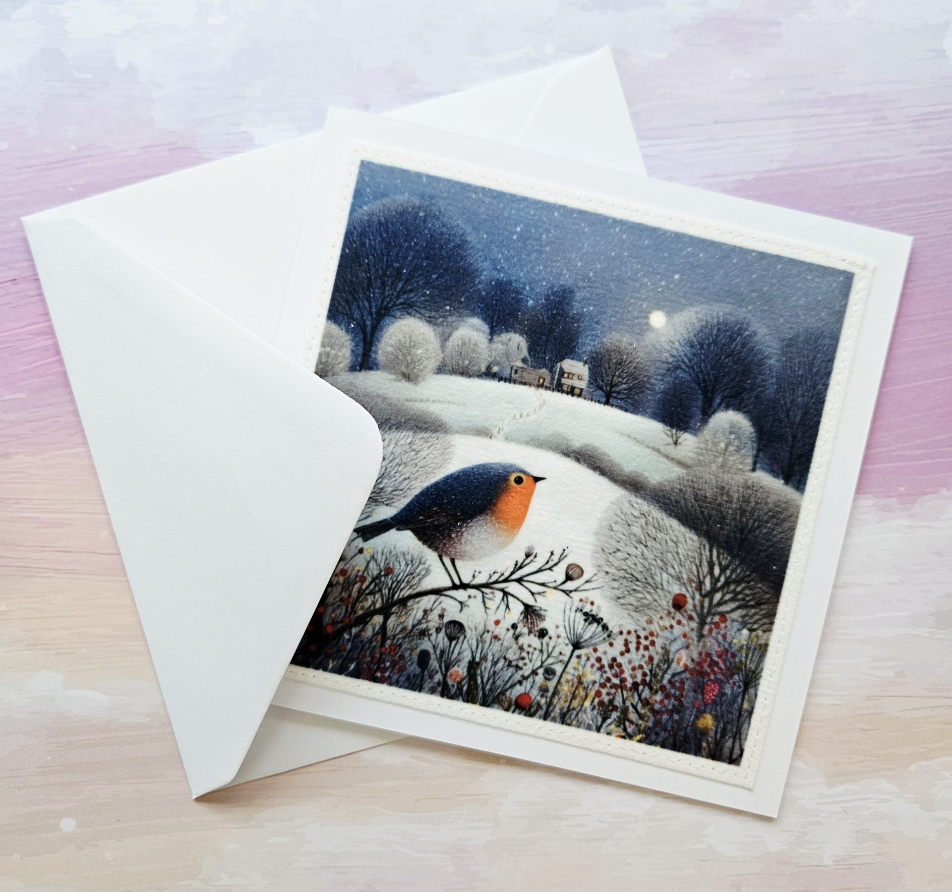 Handmade Christmas Cards Set – Winter Wildlife Fabric & Stitched Designs | Rustic Blank Notelets | Nature Inspired Festive Stationery - Image 15