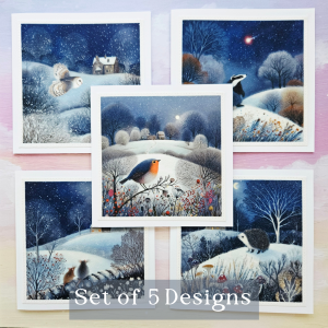 Handmade Christmas Cards Set – Winter Wildlife Fabric & Stitched Designs | Rustic Blank Notelets | Nature Inspired Festive Stationery