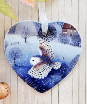 Owl Ceramic Heart – Handcrafted Woodland Night Sky Keepsake