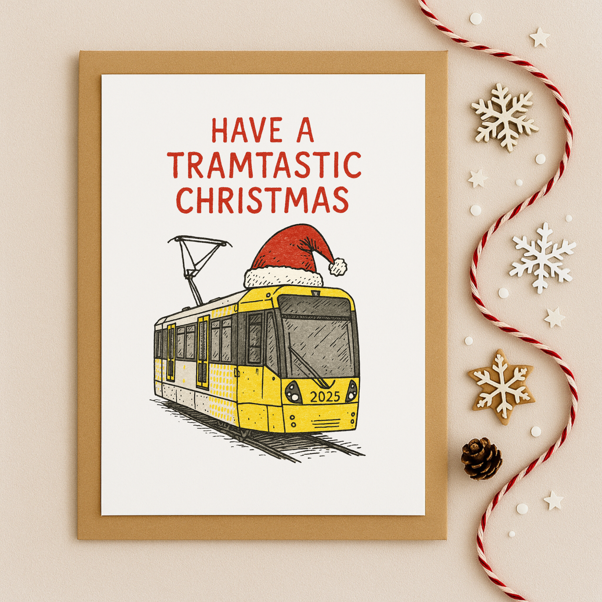 Manchester Metrolink Christmas Card | Handmade Festive Card - Image 3