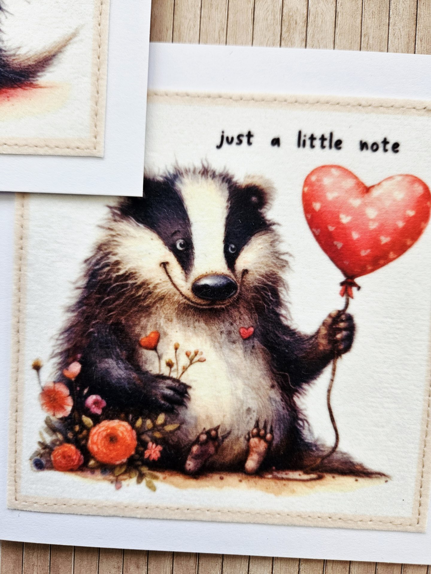 Handmade Badger Fabric Blank Notelets – Set of 5 - Image 3