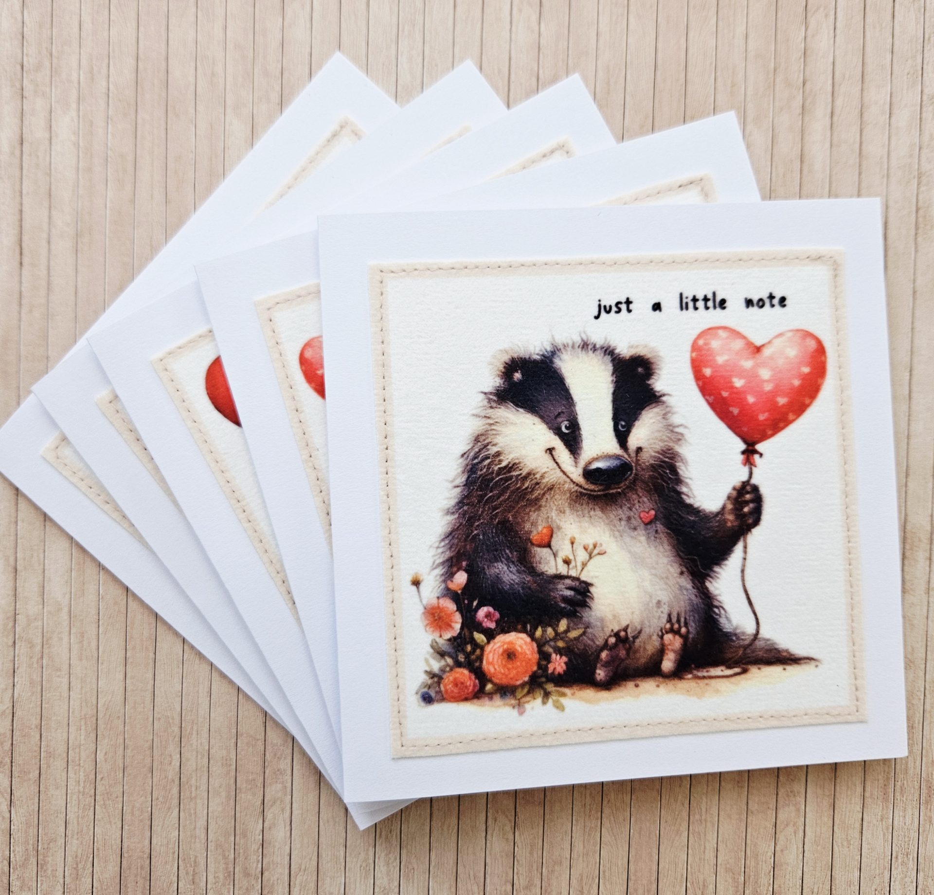 Handmade Badger Fabric Blank Notelets – Set of 5 - Image 12