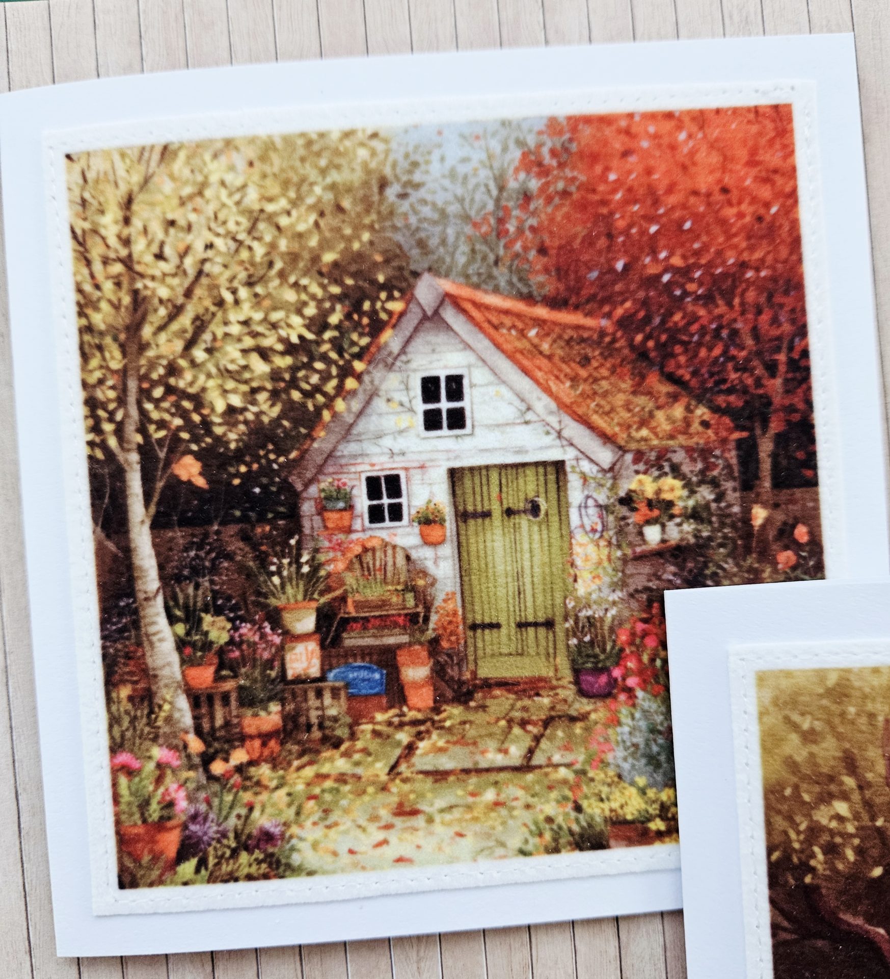 Handmade Garden Shed Fabric Greeting Cards – Set of 5 - Image 3