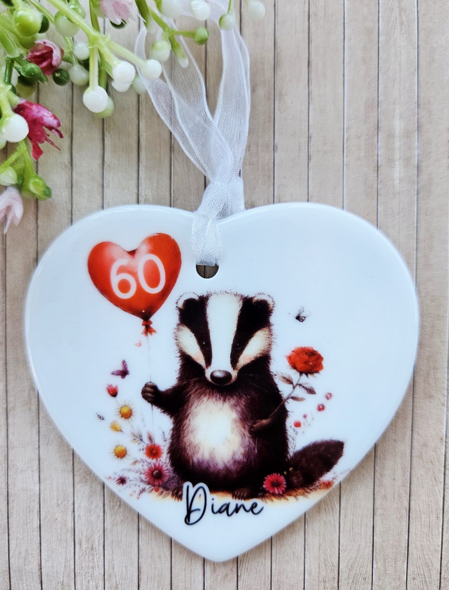 Personalised Badger Birthday Ceramic Heart Keepsake - Image 2