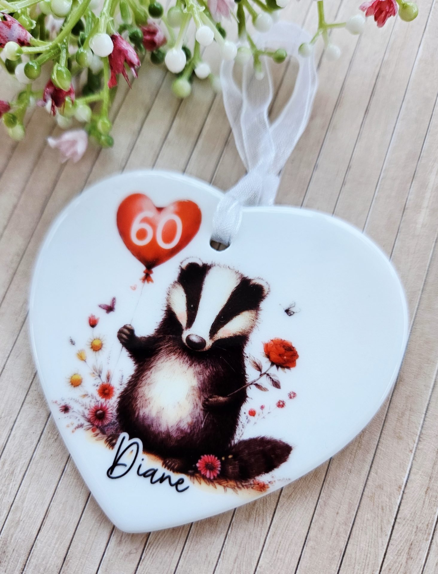 Personalised Badger Birthday Ceramic Heart Keepsake - Image 3