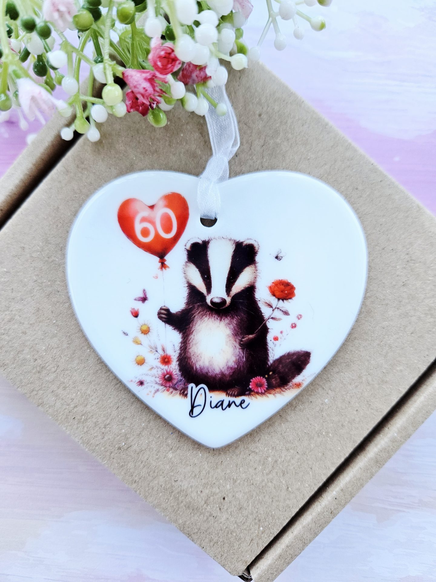 Personalised Badger Birthday Ceramic Heart Keepsake - Image 5