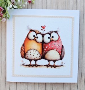 Handmade Owl Fabric Greeting Card – Blank 5 x 5 Card
