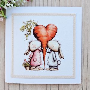 Handmade Rabbit Fabric Greeting Card – Blank 5 x 5