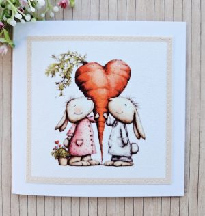 Handmade Rabbit Fabric Greeting Card – Blank 5 x 5