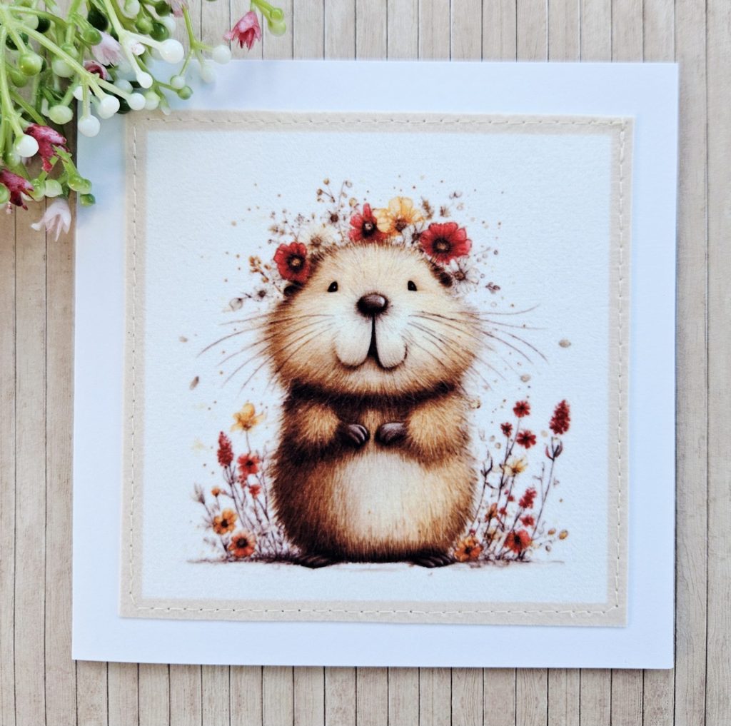 Handmade Beaver Fabric Greeting Card – Blank 5 x 5 Card - Bespoke ...