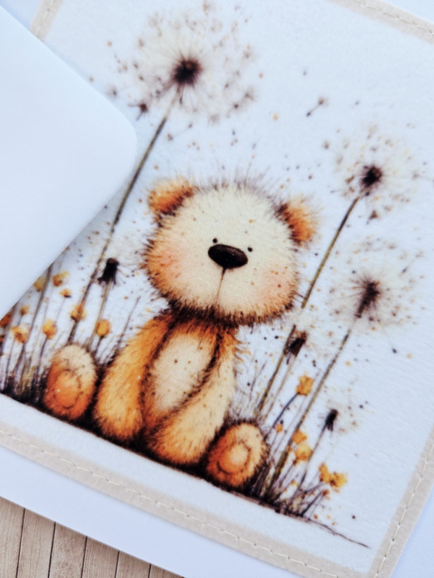 Handmade Teddy Bear Fabric Greeting Card – Blank 5 x 5 Card - Image 5