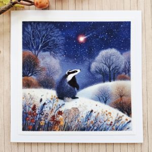 Handmade Winter Badger Fabric Greeting Card – Blank 5 x 5