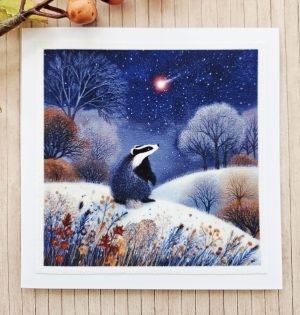 Handmade Winter Badger Fabric Greeting Card – Blank 5 x 5
