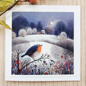 Handmade Winter Robin Fabric Greeting Card – Blank 5 x 5