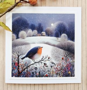 Handmade Winter Robin Fabric Greeting Card – Blank 5 x 5