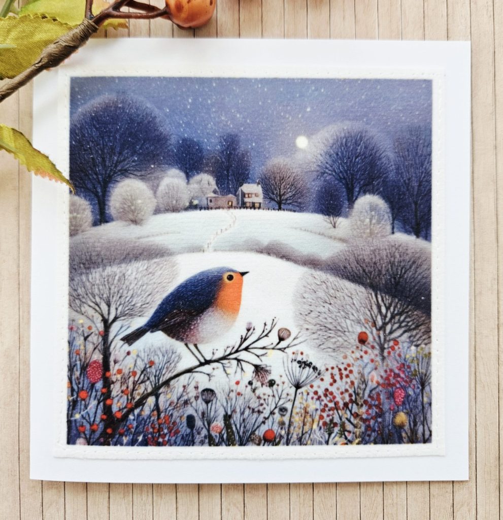 Handmade Winter Robin Fabric Greeting Card – Blank 5 x 5 - Bespoke ...