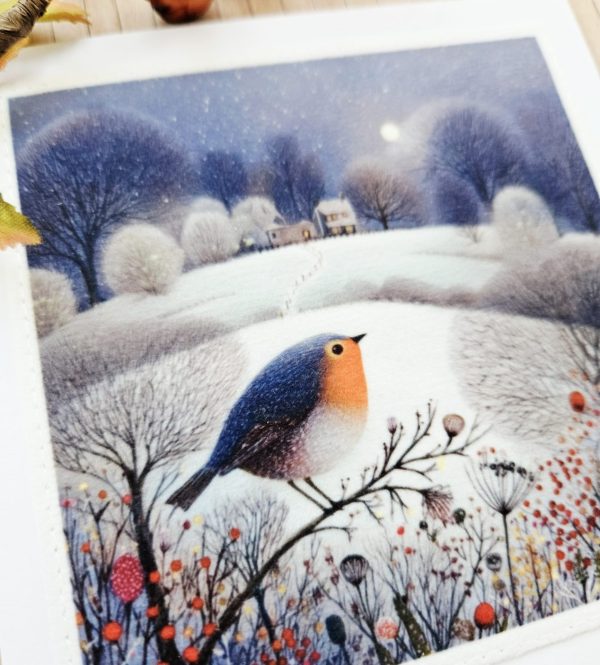 Handmade Winter Robin Fabric Greeting Card – Blank 5 x 5 - Bespoke ...
