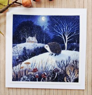 Handmade Winter Hedgehog Fabric Greeting Card – Blank 5 x 5
