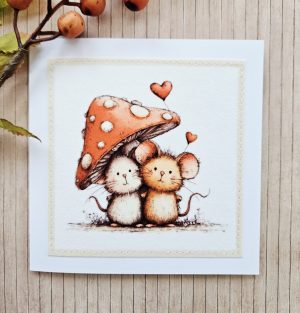 Handmade Mice Fabric Greeting Card – Blank 5 x 5