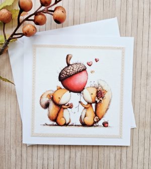 Handmade Squirrel Fabric Greeting Card – Blank 5 x 5