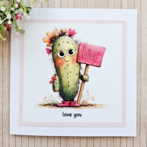 Handmade Cactus Fabric Greeting Card – Love You – 5×5