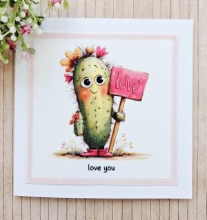 Handmade Cactus Fabric Greeting Card – Love You – 5×5