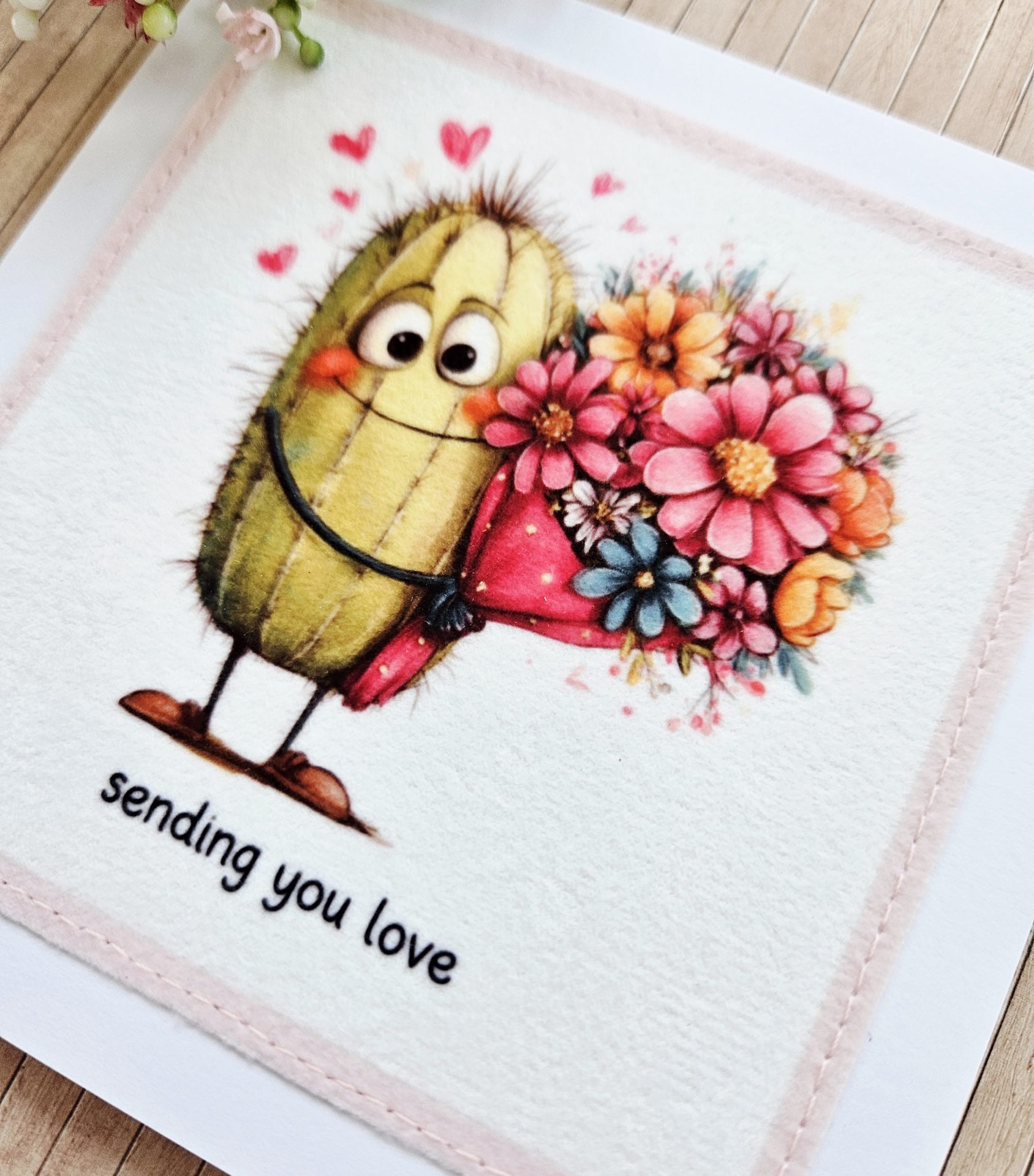 Handmade Cactus Love Card – Sending You Love – 5×5 - Image 2